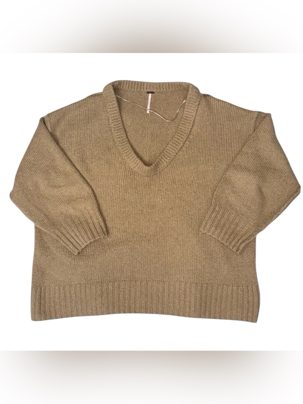 Free People Oversized Sweater Boho Cozy Brookside Slouchy Camel Tan Knit Size M - Picture 5 of 9